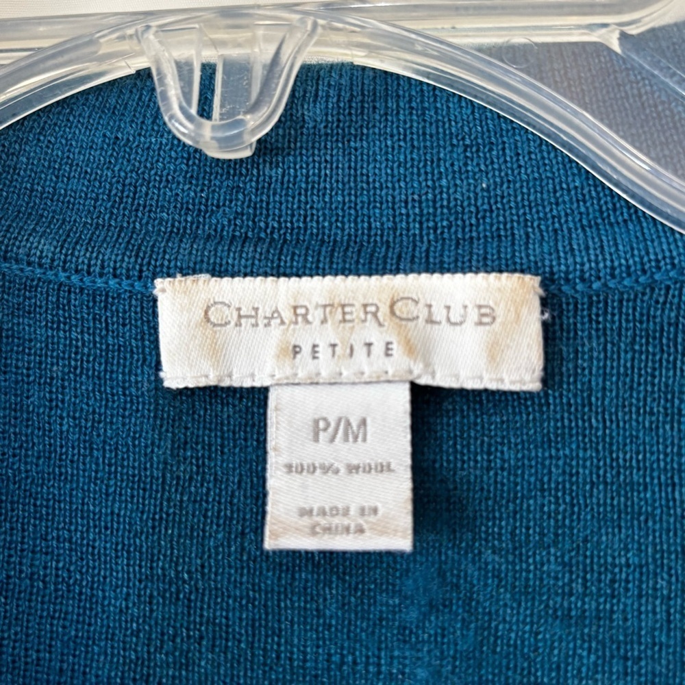 Charter Club Soft Wool Sweater Teal Sz Medium Petite - Picture 2 of 9